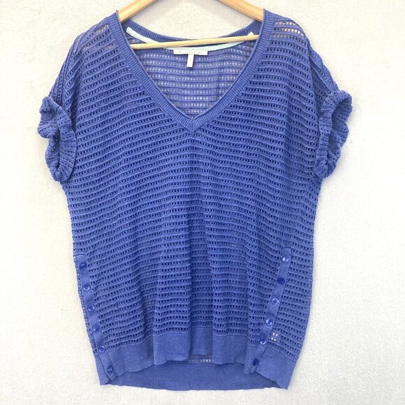 VICTORIA'S SECRET Flax Blend Short Sleeve Open Knit Sweater Size Small S Purple - Picture 1 of 10
